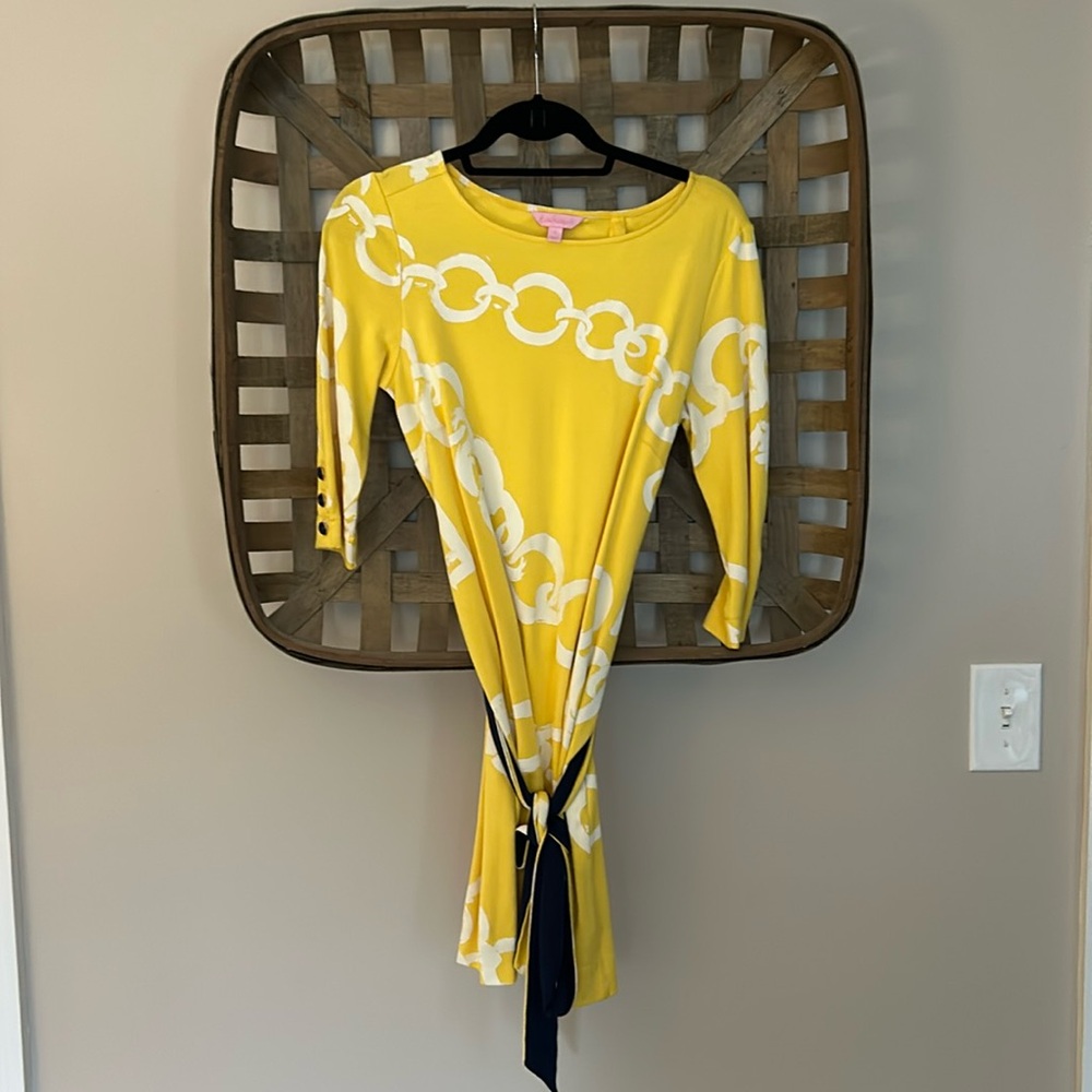 Vintage Lillly Pulitzer Starburst Yellow Jonah Dress in Ball & Chain, Size S